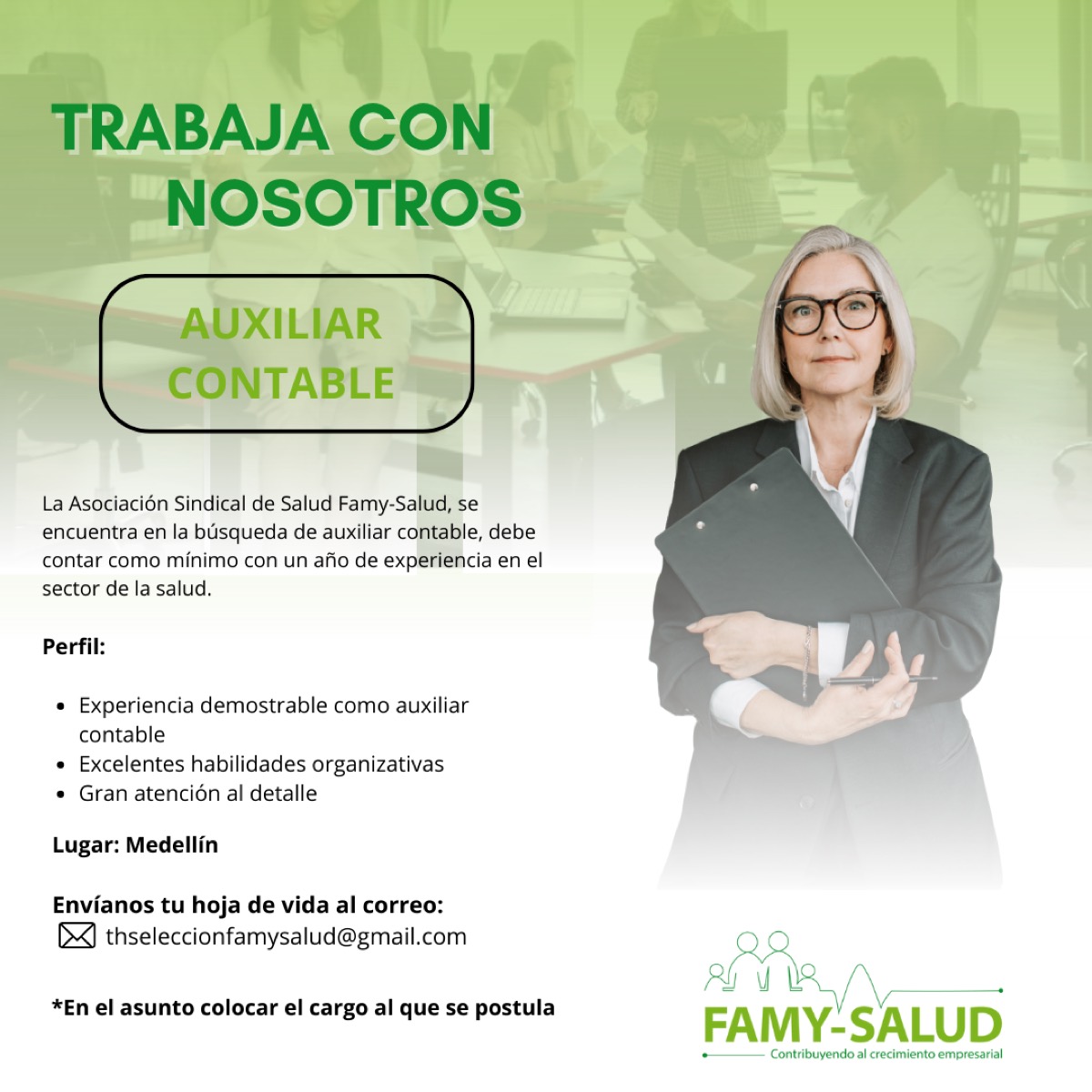 Cartel de la convocatoria «Auxiliar contable (Cerrada)», ya cerrada