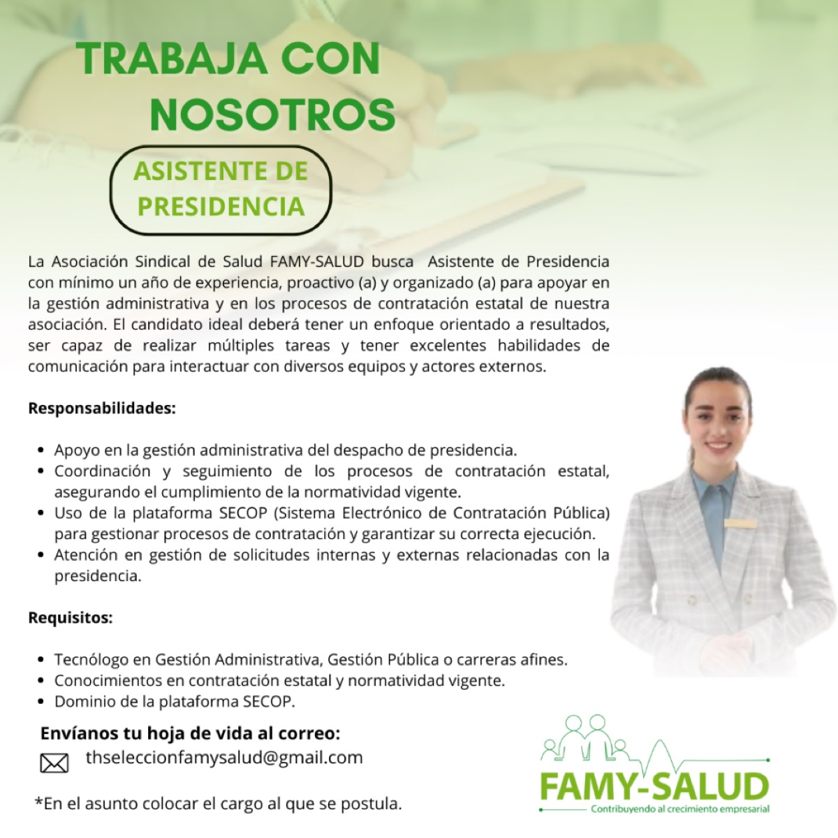 Imagen de la publicación: Convocatoria: Asistente de presidencia