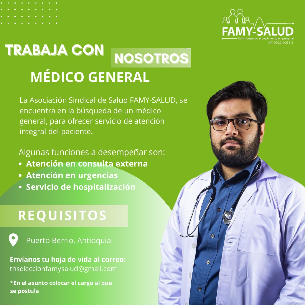 Cartel de la convocatoria «Convocatoria: Médico general (Cerrada)», ya cerrada